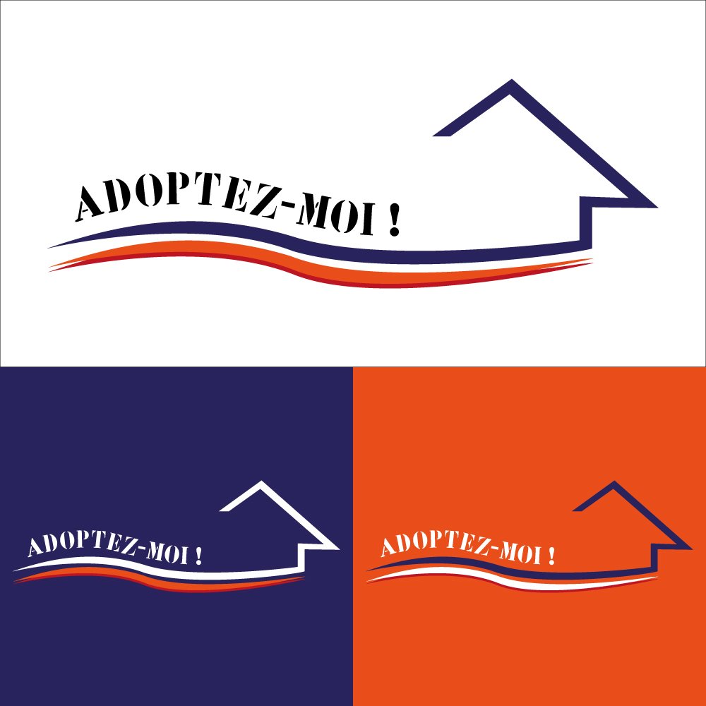 Logo en forme de maison. Il est décliné en différentes couleurs : bleu, rouge et blanc.